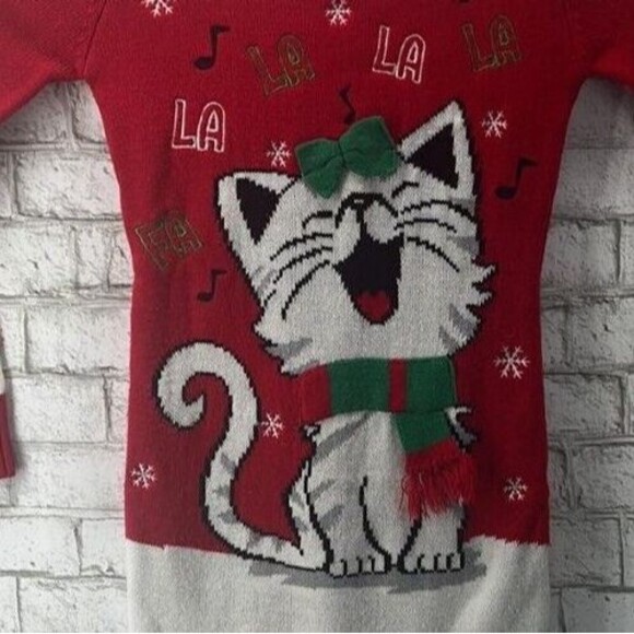 K’s Our Time Red xmas sweater Dress With Cat Size Small - Picture 9 of 10